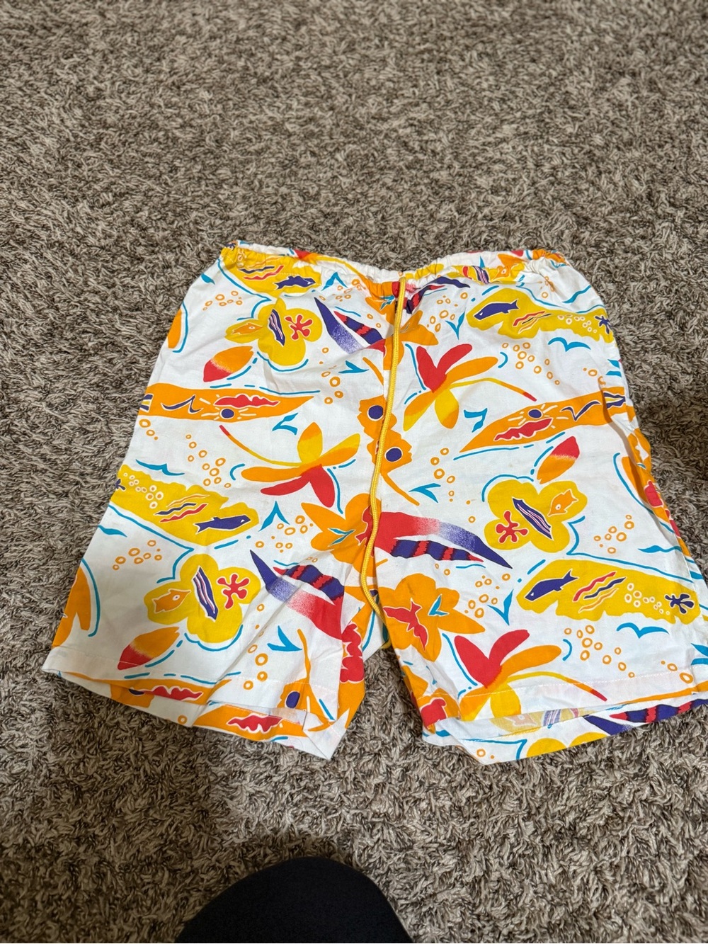 OP Men's White Swim Shorts with Yellow & Red Tropical Print